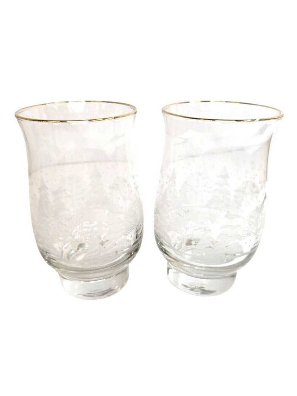 Libbey Arbys Frosted Winter Snow Scene Tumblers Etched Glass Winter Tree
